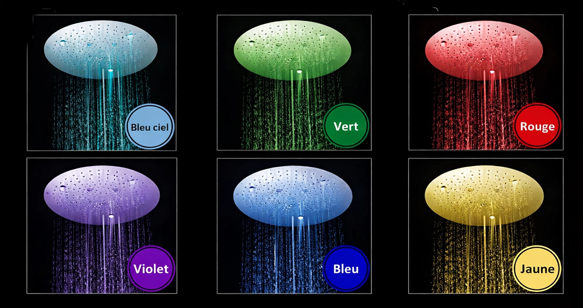 Ciel de pluie thermostatique Belfast chrome LED diamètre 50 cm